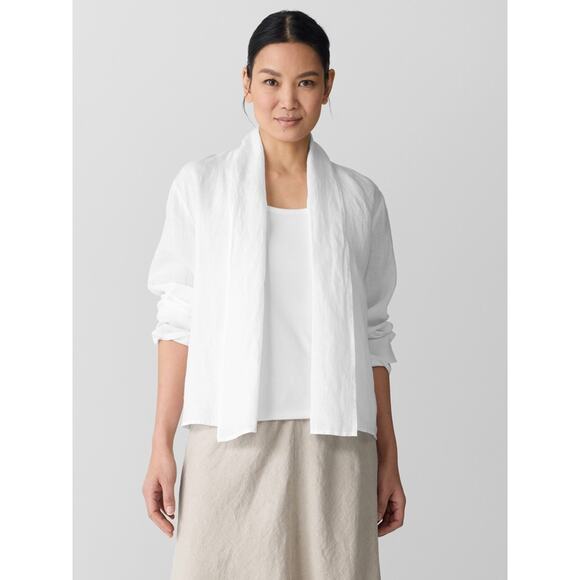 Eileen Fisher White Organic Handkerchief Linen High Collar Jacket Size M NWT - Picture 1 of 9